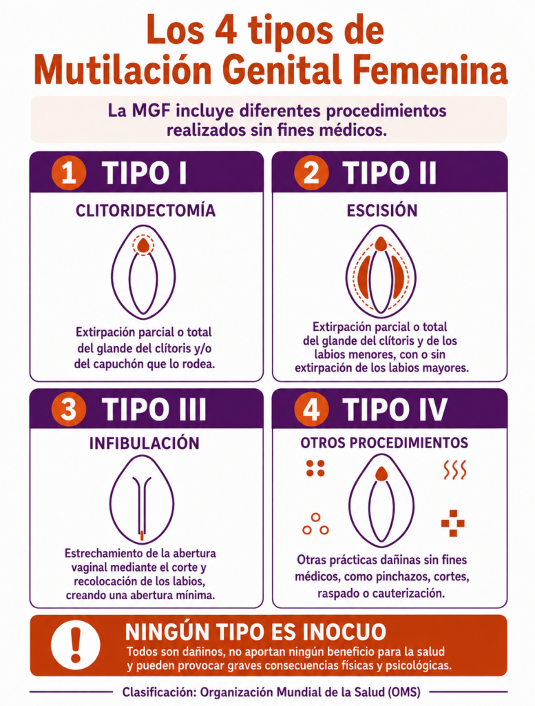 Infografía sobre los tipos de mutilación genital femenina